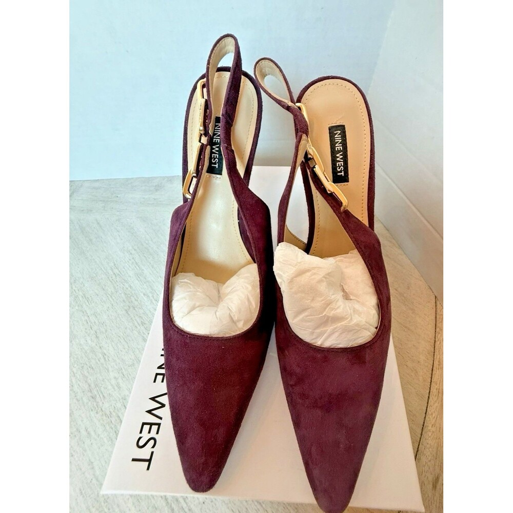 Nine West Veroni Slingback Pumps Dark Red Suede Pointed Toe Women's 9.5M - Picture 8 of 11